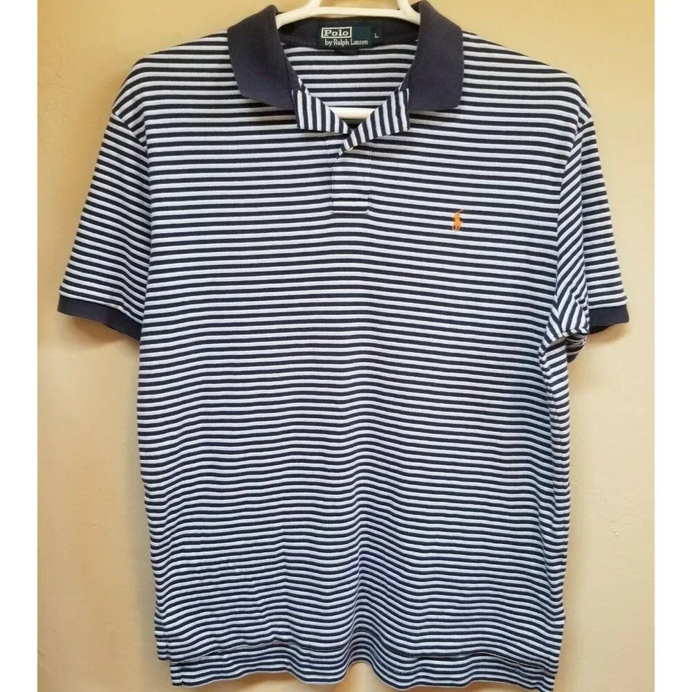 Polo Ralph Lauren Polo Shirt Mens Large Striped Pony Logo Short Sleeve Casual